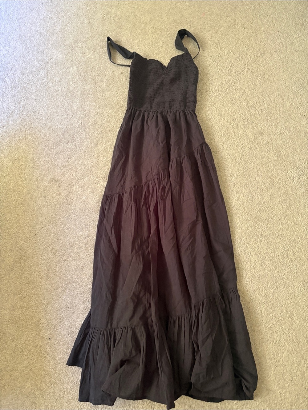 Black Maxi Sundress with Smocked Bodice American Eagle 100 percent cotton.XXS